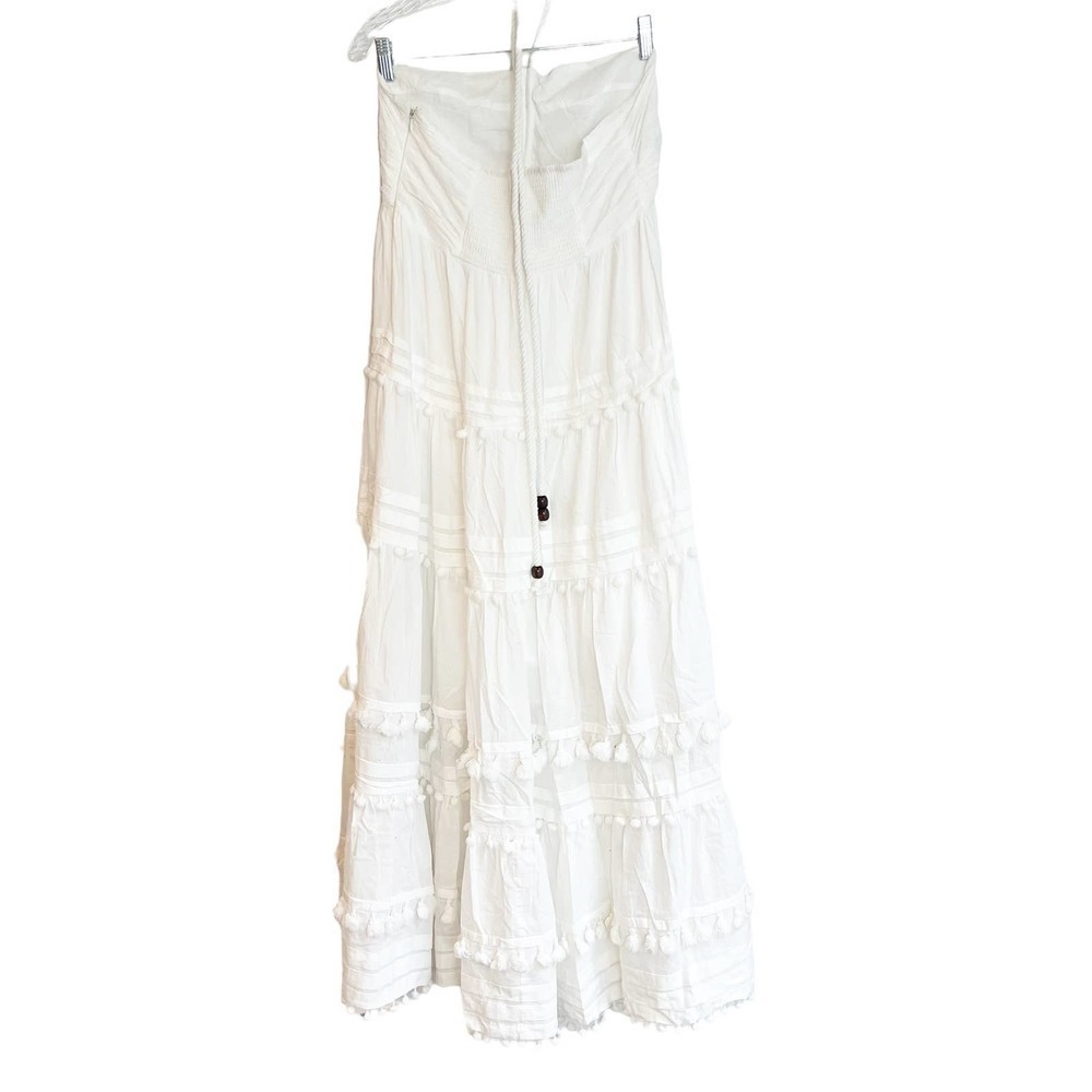 INTERMIX BEACHCLUB Lydia Halter Pompom Organic Cotton Maxi Dress Size L NWOT - Picture 7 of 10